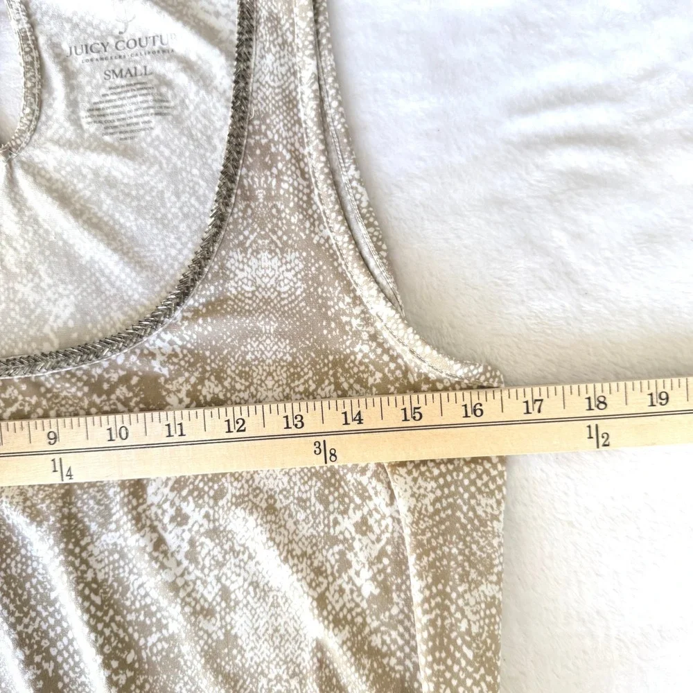 Juicy Couture Tan Snakeskin Print Sleeveless Jumpsuit Small Chain Neck Wide Leg